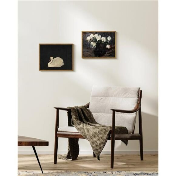 Swan Wall Art Framed Canvas Rustic Vintage Painting Decor for Living Room - Picture 2 of 8